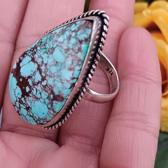 🔥925 RARE Turquoise XL Gemstone Sterling Silver Ring 925 stamped - Picture 7 of 7